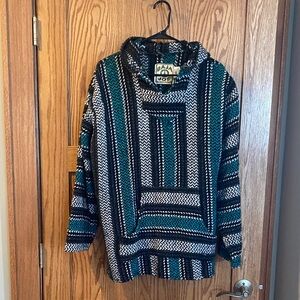 Baja Hoodie - Black and Teal Striped Rug Hoodie XXL